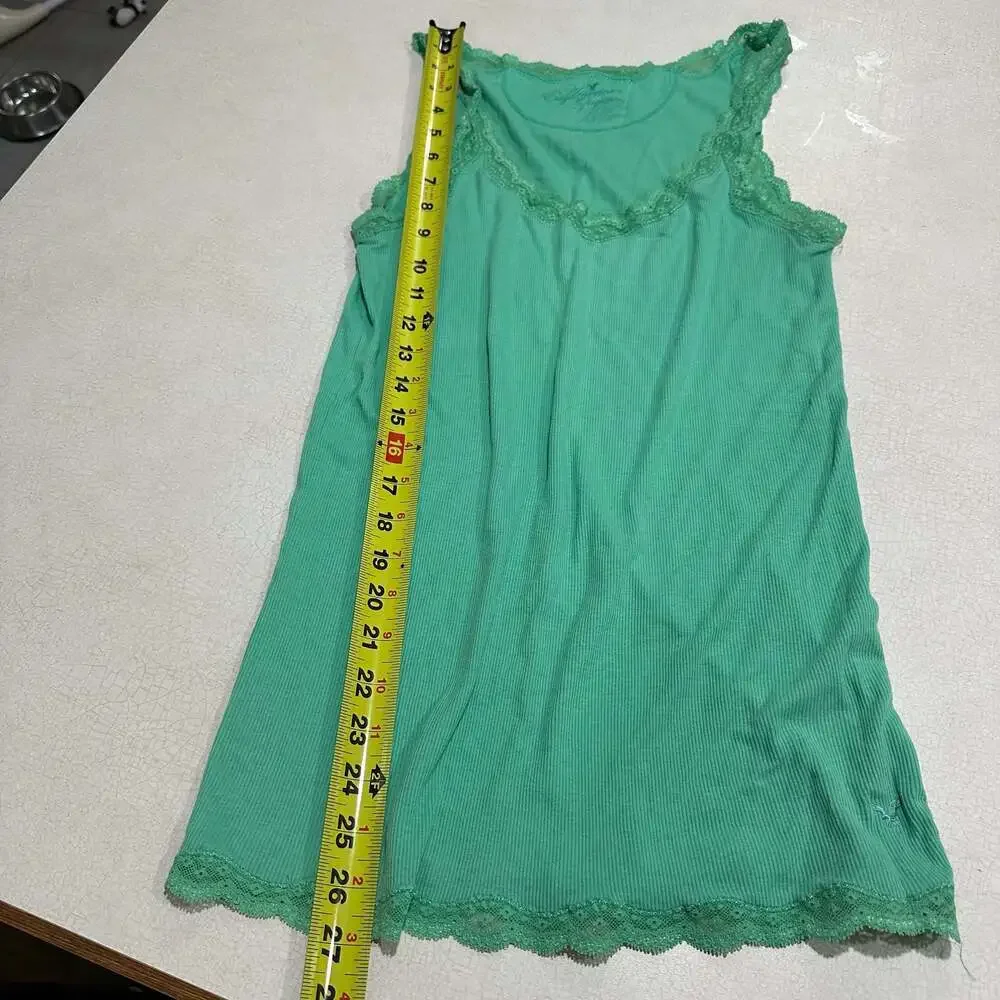 Vtg Y2K American Eagle Outfitters Ribbed Lace Trim Cami Tank Top Green - Picture 8 of 8